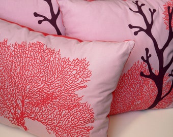Coral screen-printed cushion