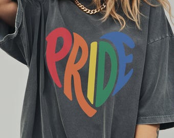 Camiseta Comfort Colors® Pride Heart, Camiseta LGBTQ Arcoíris Corazón, Camiseta del Mes del Orgullo, Camiseta sin mangas de apoyo LGBT, Camiseta de derechos gay, Camiseta de apoyo gay