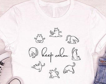 Cute Yoga Shirt, Retro Shirts for Women, Motivational Crewneck Sweatshirt, Funny Cat Yoga T-Shirt, Meditation Shirts for Women, Yoga Gifts