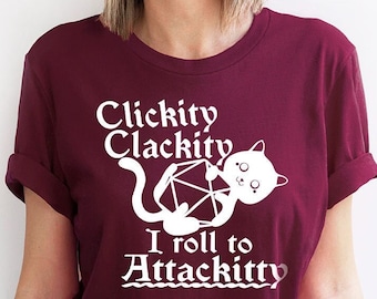 Funny Cat Crewneck Sweatshirt, Sarcastic Cat T-Shirt, Graphic Tees, Clickity Clackity I Roll To Attackitty Shirt, Woman Outfit,Gifts for Her