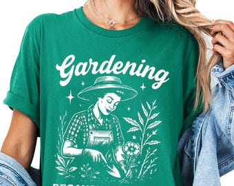 Gardening Because Punching People Is Wrong Shirt, Gardening Mom Tee, Retro Plant Lover TShirt, Sarcastic Garden Quote Tee