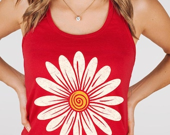 Daisy Floral Summer Tank Top, Boho Floral Racerback, Cute Floral Summer Tank Top, Retro Wildflower Racerback, Wildflower Summer Tank Top