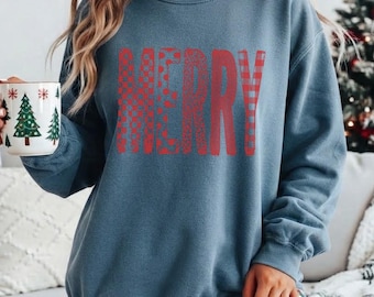 Merry Christmas Shirt, Red Plaid Leopard Print Tee, Festive Polka Dot Sweatshirt, Christmas Gift, Holiday Party Shirt, Xmas Family Tee