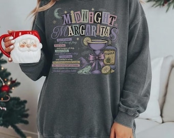 Midnight Margaritas Sweatshirt, Halloween Cocktail Pullover, Tequila Party Gift, Girls Night Shirt, Margarita Lover Gift, Trick or Treat Tee