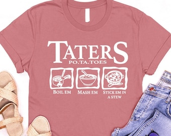 Funny Potatoes Shirts for Men, Boil Em Mash Em Stick Em In a Stew T-Shirt, Unisex Crewneck Cotton Potato Graphic Tees, Funny Sayings Shirts