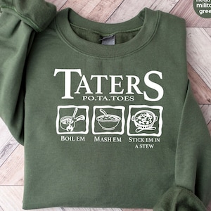 Funny Potatoes Sweatshirts for Men, Boil Em Mash Em Stick Em In a Stew Hoodie, Unisex Crewneck Potato Graphic Long Sleeve, Funny Sayings Tee