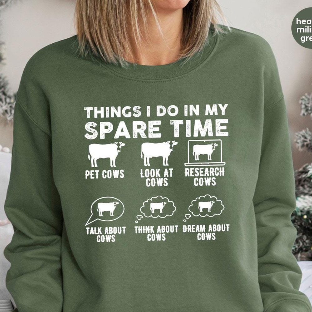 Things I Do In My Spare Time Cows Hoodies, Farmer Long Sleeve Shirt, Farm Cows T-Shirts, Highland Cow Hoodie,Cows Sweatshirt Livingmall
