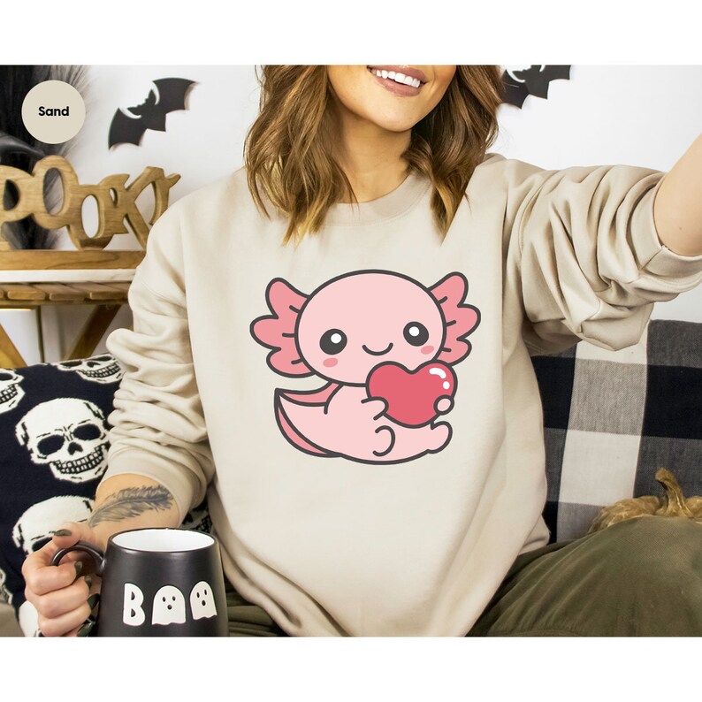 Cute Axolotl Shirts, Axolotl Graphic Tees, Kawaii Axolotl TShirt, Valentines Day Gift, Girlfriend Gift, Axolotl Crewneck Sweatshirt image 6