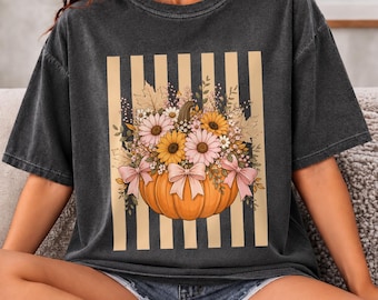 Comfort Colors® Autumn Pumpkin Shirt, Trendy Fall Flowers Tee, Rustic Thanksgiving Sweatshirt, Cute Pumpkin Patch Gift, Harvest Season Top
