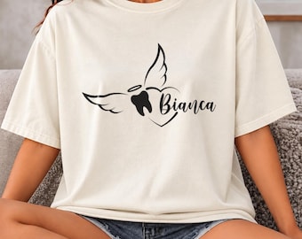 Comfort Colors® Personalized Tooth Shirt, Custom Name Dental Assistant Tee, Dentist and Hygienist Gift, Dental Student Graduation Shirt