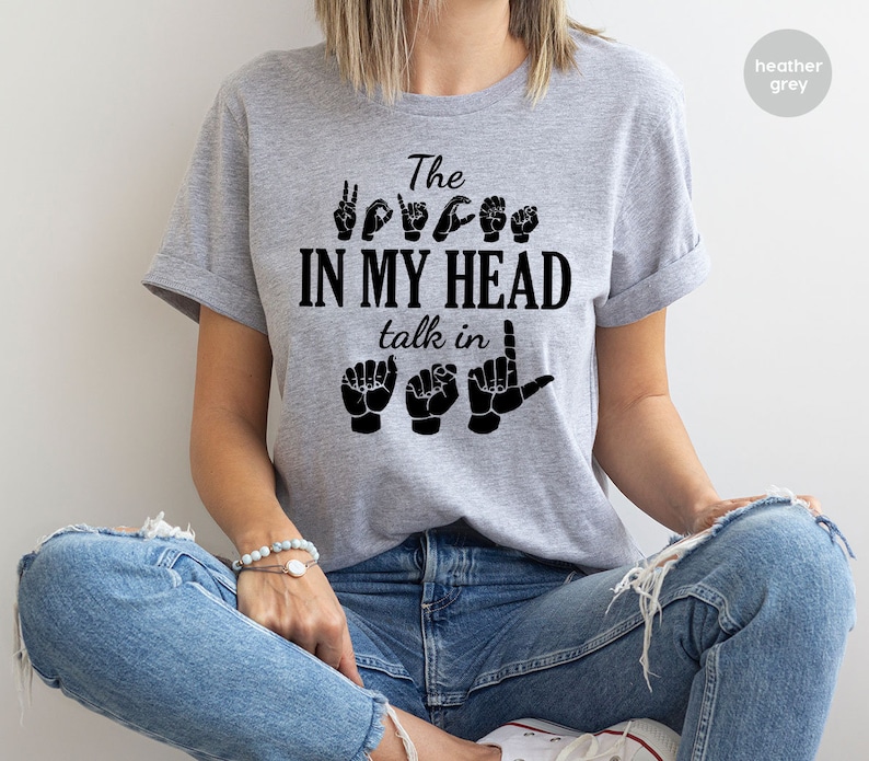 ASL Teacher Gift, Sign Language Tshirt, ASL Awareness T-Shirt, Deaf Community Shirt, American Sign Language Vneck Shirts, Motivational Gifts image 2