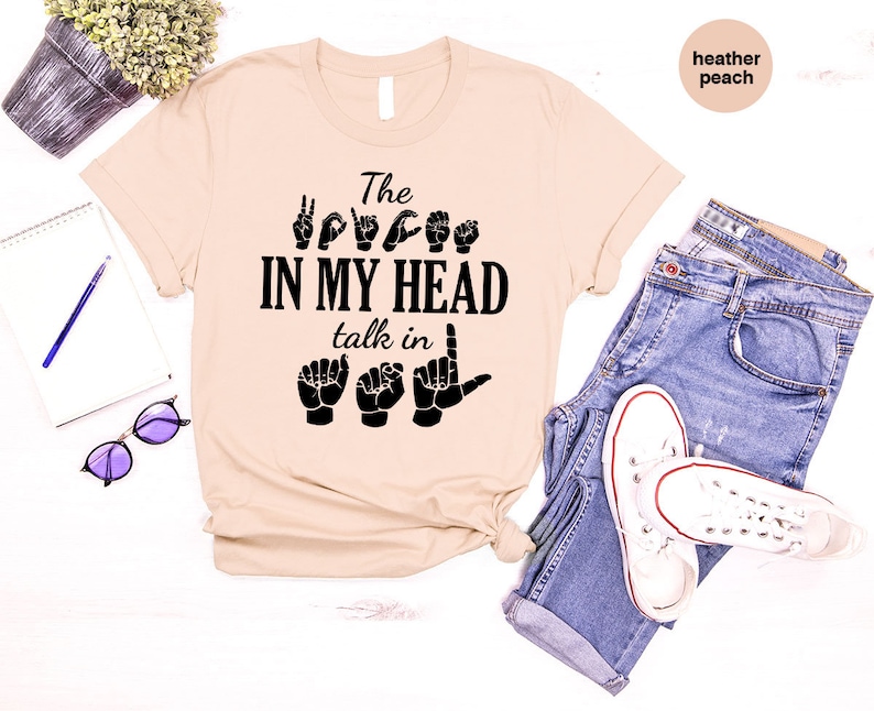 ASL Teacher Gift, Sign Language Tshirt, ASL Awareness T-Shirt, Deaf Community Shirt, American Sign Language Vneck Shirts, Motivational Gifts image 5
