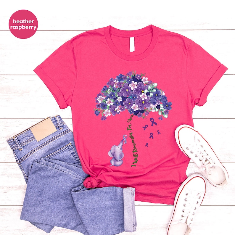 Alzheimers Flower Shirt, Family Support TShirt, Alzheimer Gifts for Her, Awareness Month Shirt, I Will Remember For You, Ribbon Graphic Tees image 3