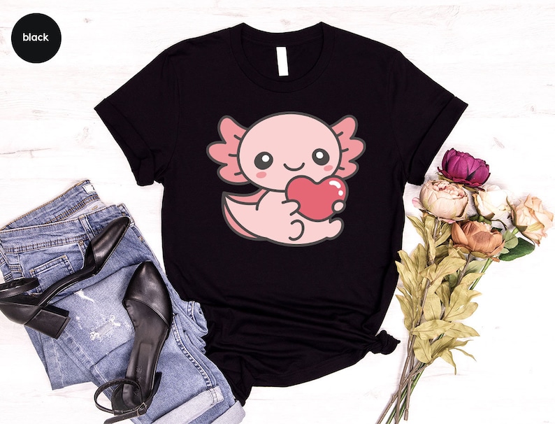 Cute Axolotl Shirts, Axolotl Graphic Tees, Kawaii Axolotl TShirt, Valentines Day Gift, Girlfriend Gift, Axolotl Crewneck Sweatshirt image 2