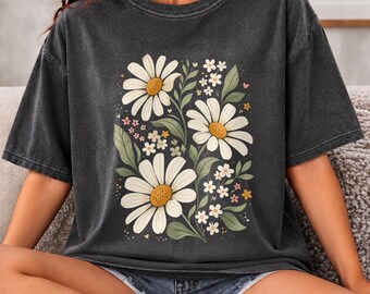 Comfort Colors® Daisy Shirt, Wildflower Botanical Tee, Boho Floral Gift, Cottagecore Garden Aesthetic Shirt for Flower Lovers