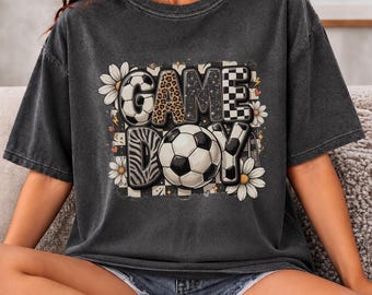 Comfort Colors® Daisy Soccer Ball Game Day Shirt, Women's Sports Tank Top, Youth Shirt, Soccer Mom Gift, Leopard Team Spirit Apparel
