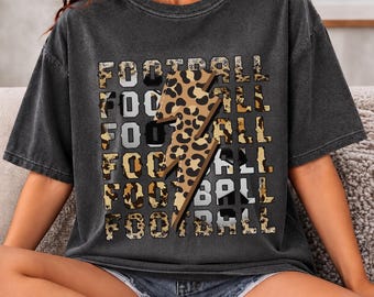 Comfort Colors® Football Lightning Bolt Shirt, Leopard Football Tank Top, Game Day Gift, Cheetah Sports Fan Apparel, Women's Team Spirit