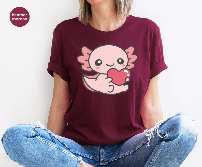 Cute Axolotl Shirts, Axolotl Graphic Tees, Kawaii Axolotl TShirt, Valentines Day Gift, Girlfriend Gift, Axolotl Crewneck Sweatshirt image 4