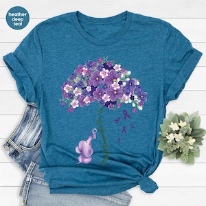 Alzheimers Flower Shirt, Family Support TShirt, Alzheimer Gifts for Her, Awareness Month Shirt, I Will Remember For You, Ribbon Graphic Tees image 5