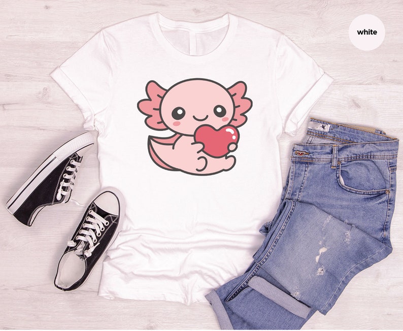 Cute Axolotl Shirts, Axolotl Graphic Tees, Kawaii Axolotl TShirt, Valentines Day Gift, Girlfriend Gift, Axolotl Crewneck Sweatshirt image 3