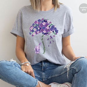 Alzheimers Flower Shirt, Family Support TShirt, Alzheimer Gifts for Her, Awareness Month Shirt, I Will Remember For You, Ribbon Graphic Tees image 4