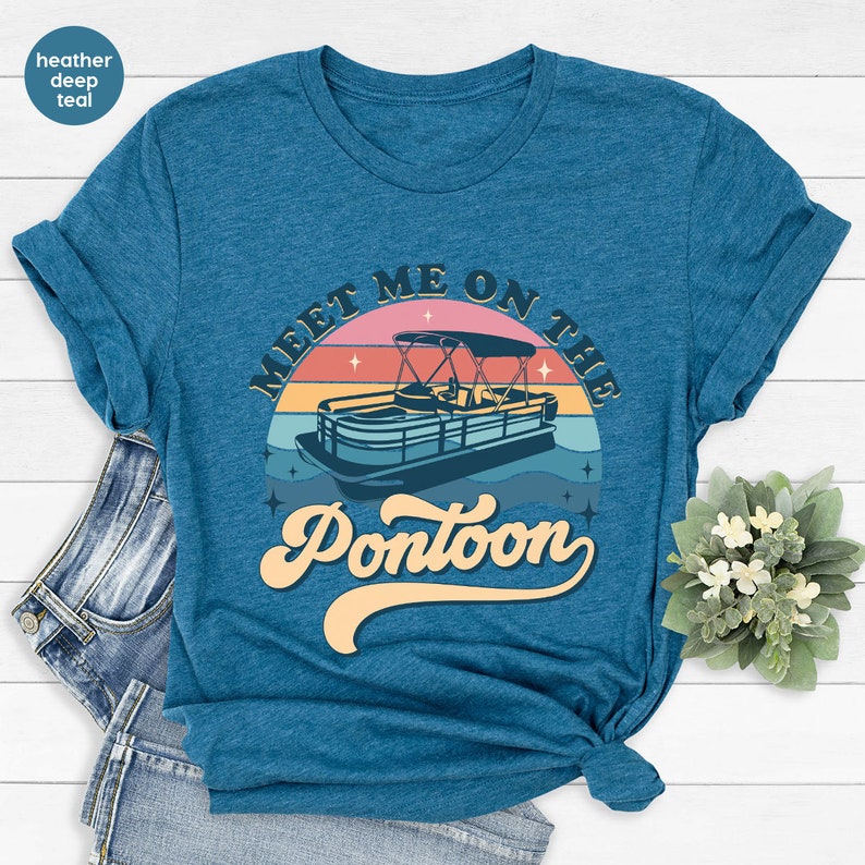 Vintage Pontoon Shirt, Pontoon Captain Gift, Boating Clothing, Lake Trip Clothes, Pontoon Graphic Tees, Cute Vneck TShirt, Retro Boat Outfit image 3