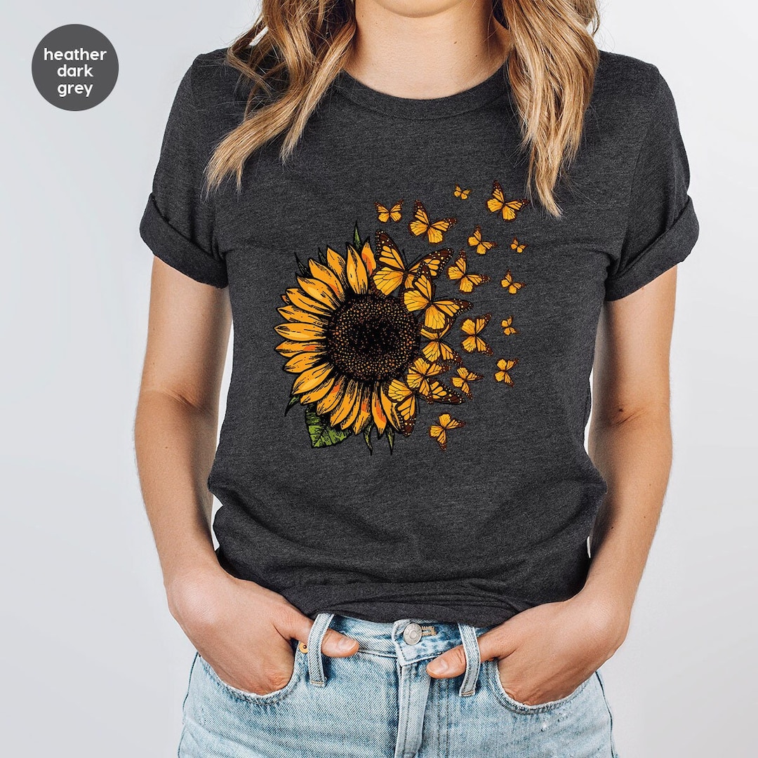 Cute Sunflower Shirt, Butterfly Graphic Tees, Sunflower Sweatshirt ...