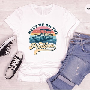 Vintage Pontoon Shirt, Pontoon Captain Gift, Boating Clothing, Lake Trip Clothes, Pontoon Graphic Tees, Cute Vneck TShirt, Retro Boat Outfit image 2