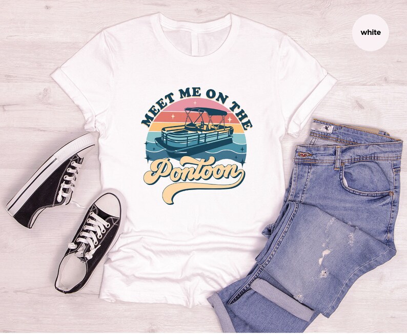 Vintage Pontoon Shirt, Pontoon Captain Gift, Boating Clothing, Lake Trip Clothes, Pontoon Graphic Tees, Cute Vneck TShirt, Retro Boat Outfit image 2