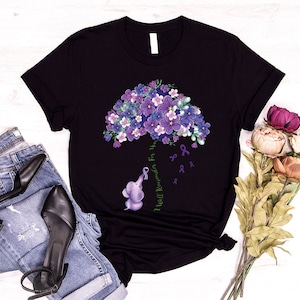 Alzheimers Flower Shirt, Family Support TShirt, Alzheimer Gifts for Her, Awareness Month Shirt, I Will Remember For You, Ribbon Graphic Tees image 6