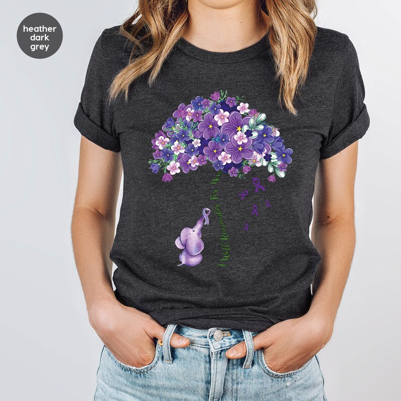 Alzheimers Flower Shirt, Family Support TShirt, Alzheimer Gifts for Her, Awareness Month Shirt, I Will Remember For You, Ribbon Graphic Tees image 7
