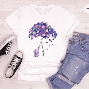 Alzheimers Flower Shirt, Family Support TShirt, Alzheimer Gifts for Her, Awareness Month Shirt, I Will Remember For You, Ribbon Graphic Tees image 2
