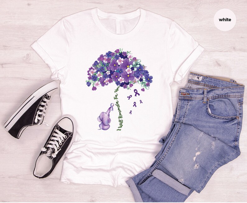 Alzheimers Flower Shirt, Family Support TShirt, Alzheimer Gifts for Her, Awareness Month Shirt, I Will Remember For You, Ribbon Graphic Tees image 2