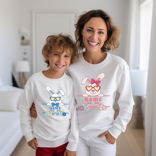 Niedliches benutzerdefiniertes Häschen-Sweatshirt für Mama, benutzerdefiniertes Häschen-Langarmshirt, Häschen-Geschenke für sie, Häschen-Ostern-kundenspezifisches Sw, Bunnygirl-Hemd für Mamma