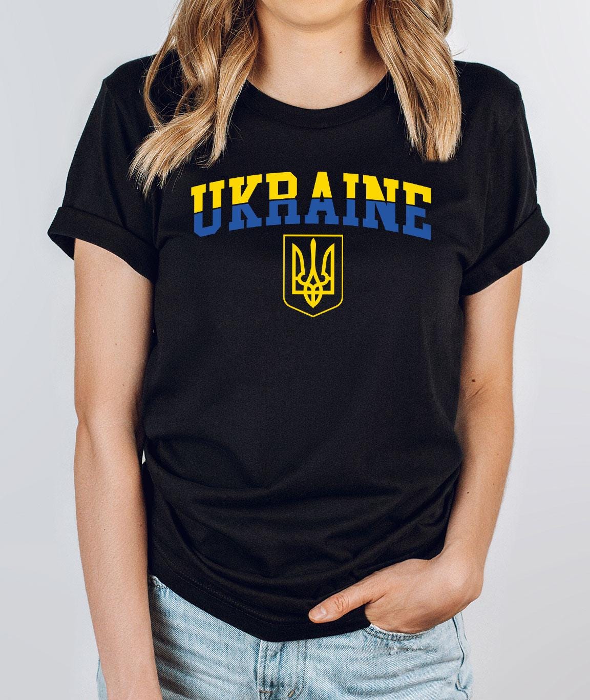 Zelensky Black Tee With Ukraine Zelenskiy Gold Trident Coat Of Arms Tryzub Army Military Pride