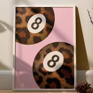 Pink Leopard Wall Art, Leopard 8 Ball Art, Leopard Lucky Print Decor for College Girls College Apartment Poster, Aesthetic Leopard PRINTABLE