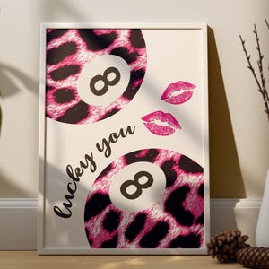 Pink Leopard Wall Art, Leopard 8 Ball Art, Leopard Lucky Print Decor for College Girls College Apartment Poster Teen Girl Wall Art PRINTABLE