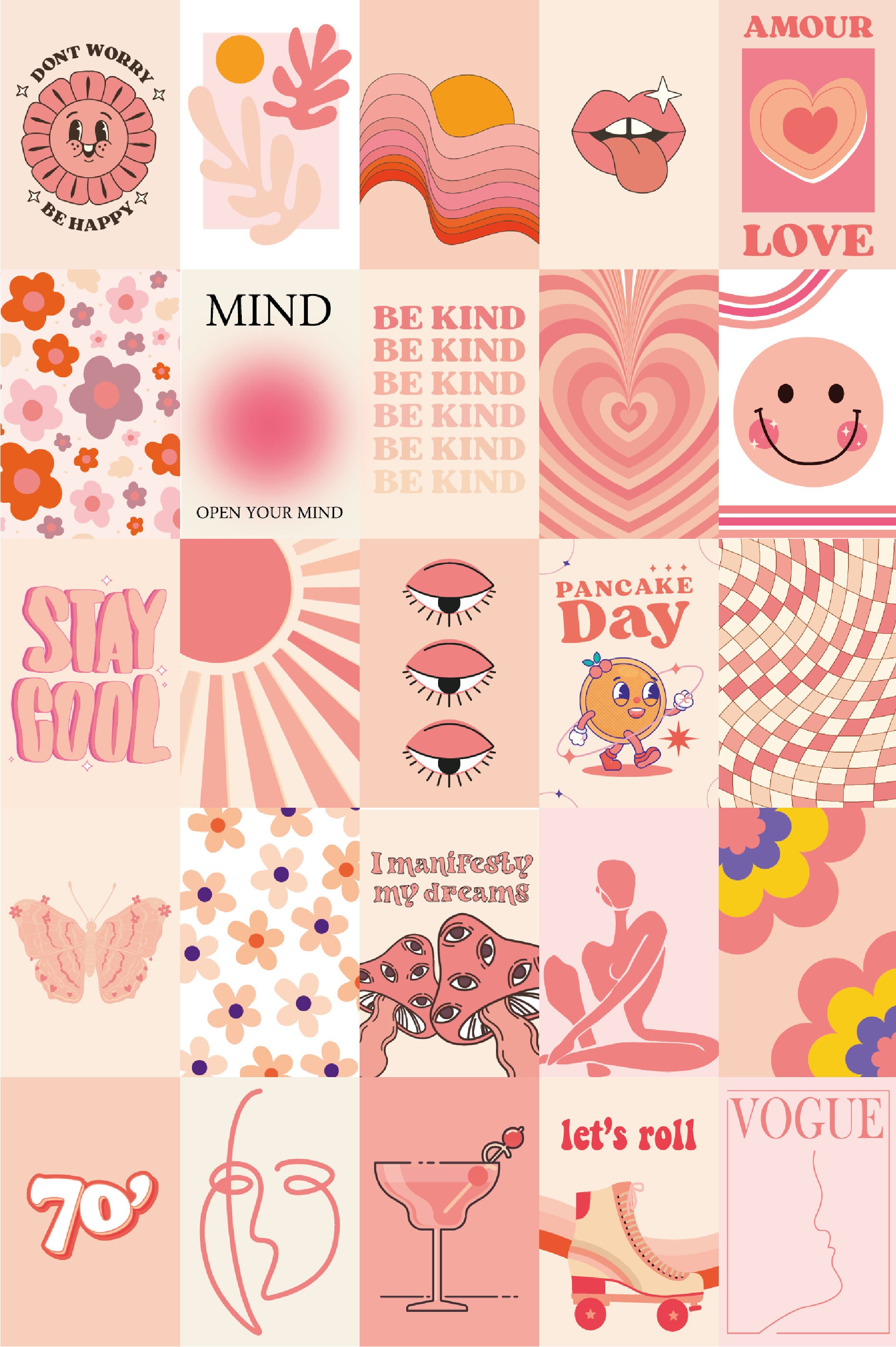 Pinktastic Funky Retro Wall Collage Kit Aesthetic Pink Etsy