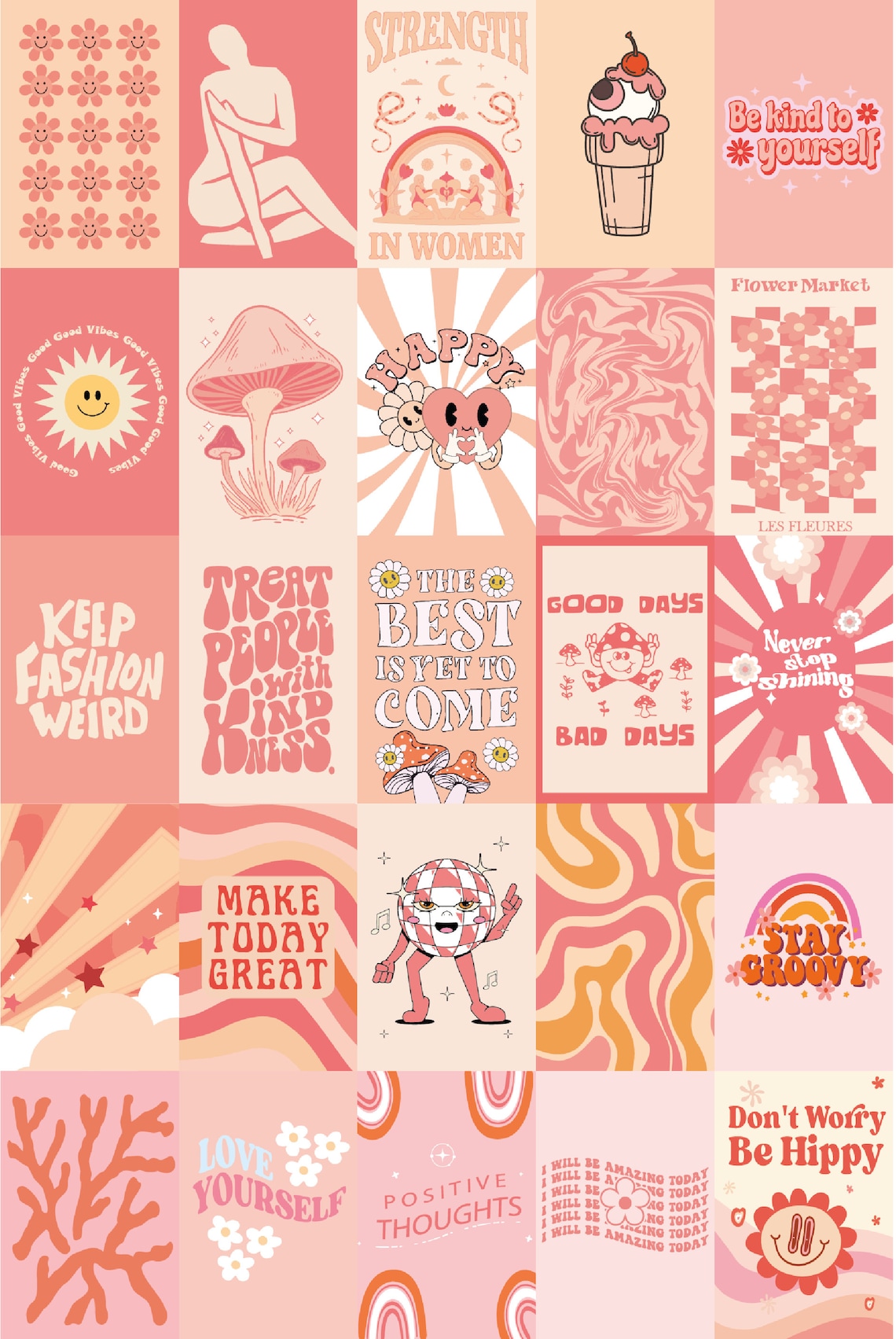 Pinktastic Funky Retro Wall Collage Kit Aesthetic Pink Etsy