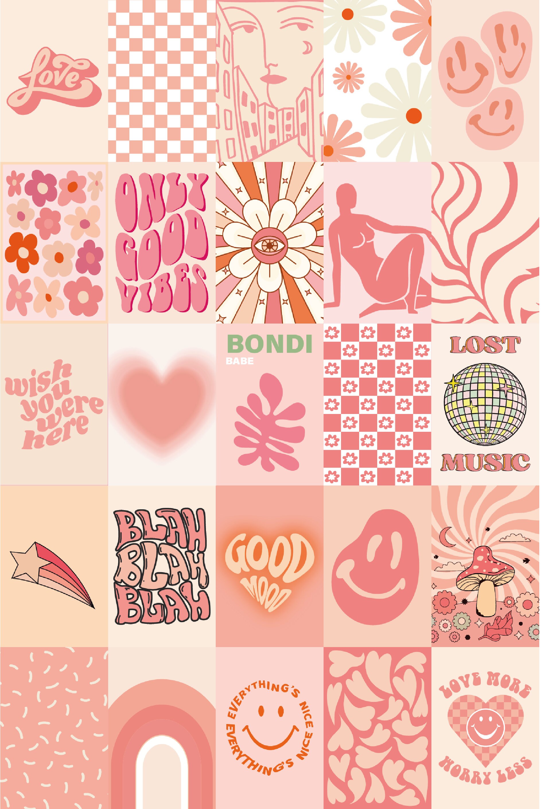 Pinktastic Funky Retro Wall Collage Kit Aesthetic Pink Etsy