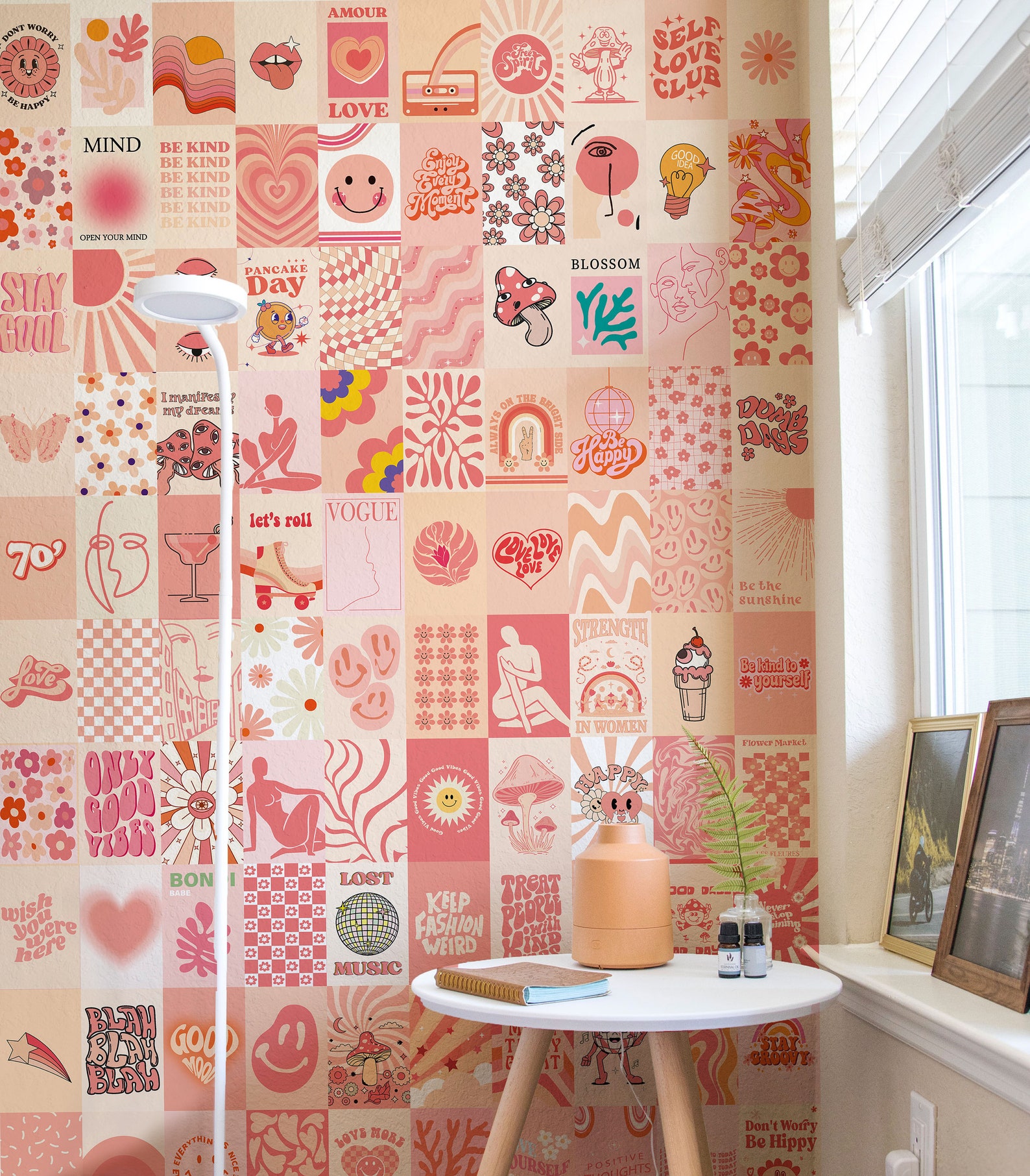 Pinktastic Funky Retro Wall Collage Kit Aesthetic Pink Etsy
