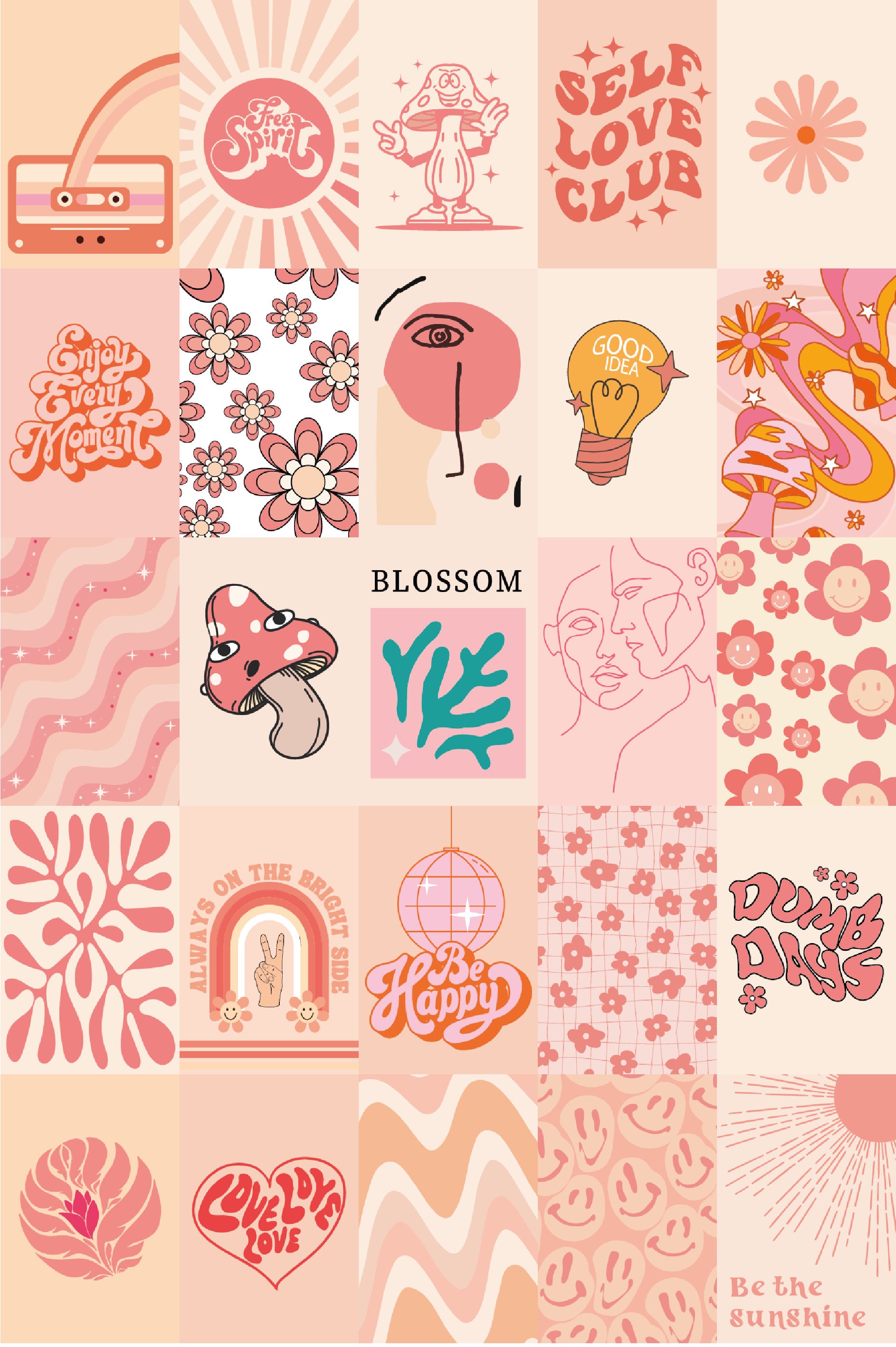 Pinktastic Funky Retro Wall Collage Kit Aesthetic Pink Etsy