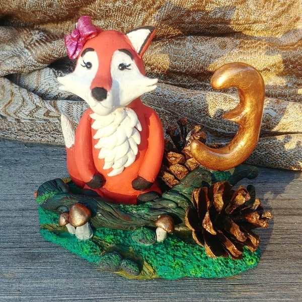 figurine renard personnalisée, anniversaire thème forêt, cake topper