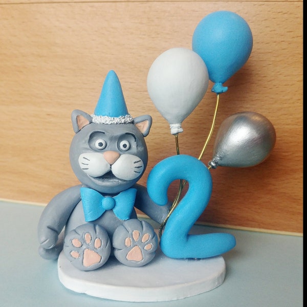 Figurine chat personnalisée, cake topper anniversaire