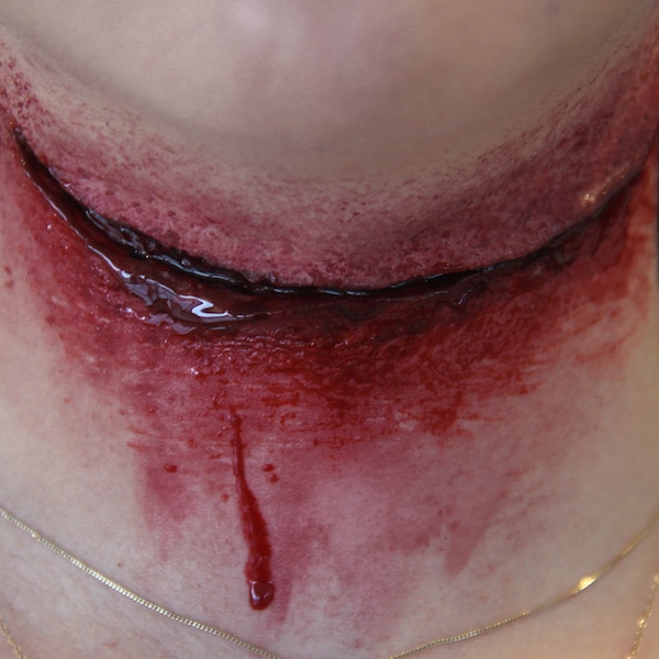 Throat Laceration Wound / Slit Throat SFX Silicone Prosthetic Makeup ||| Includes Adhesive & Remover