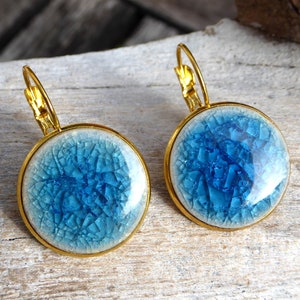 Earrings with ceramic in crakle, gold-coloured