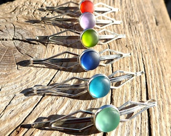 Large Dichroic Glass Hair Barrette: Fused Glass Clip (4 Inch  display picture 3