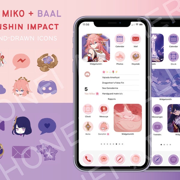 BUNDLE : Genshin Impact Baal Raiden Shogun + Yae Miko Inazuma IPhone iOS 14/IOS 15 App Icons