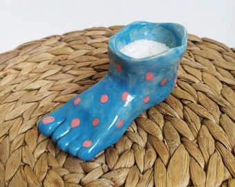 Handmade Сeramic Salt Cellar blue foot  / Pottery Salt Cellar / Handmade Pottery Container