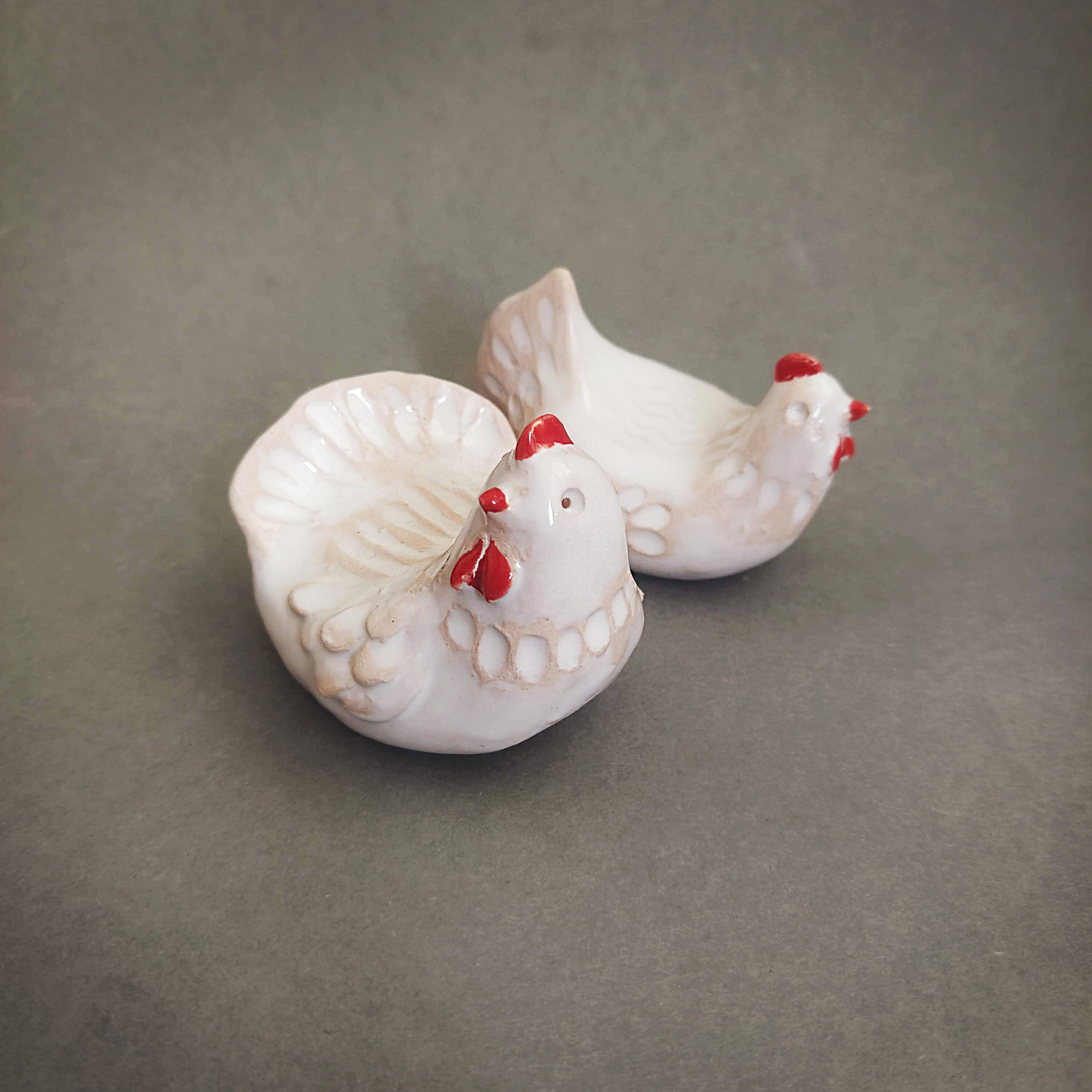 Set of 2 small handmade Ceramic Cute Chickens Figurine / Etsy